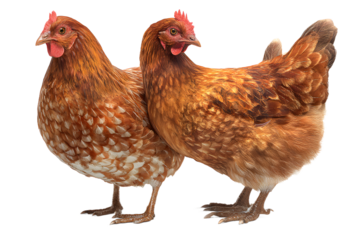 Two beautiful brown hens standing together, perfect for farm-to-table concepts, food industry, or agricultural projects