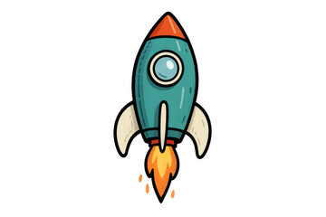 Rocket launching cartoon illustration representing a startup concept, progress, and future technology with transparent background