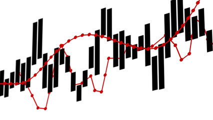 Stock Market Graph, Black Candlesticks and Red Moving Average for Investment and Business Reports, abstract chart render