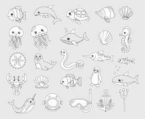 Art & Illustration Ocean Animals and Marine Life Line Art Collection