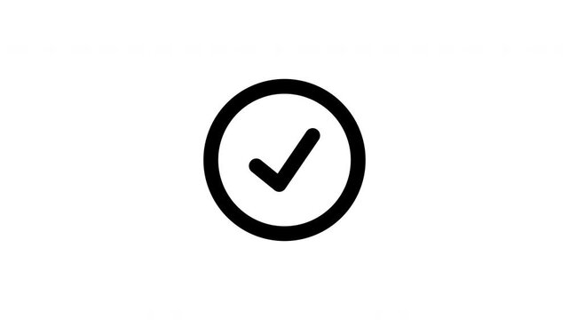 Checklist symbol icon. Animated check mark icon in black against white background for positive affirmations and approved actions. alpha channel 4K video.