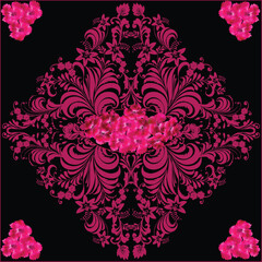 pink symmetrical decorated abstract diamond on black