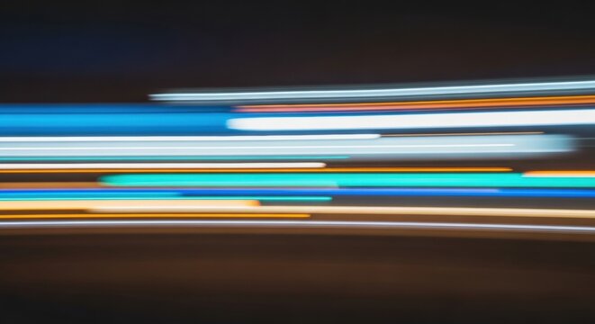 Abstract light trails in motion. Digital data stream visualization. Futuristic high speed technology concept. Dynamic energy flow for business presentations. Urban nightlife and fast connection