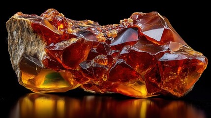 huge amber gemstone looking honeywax alike against deep black background 