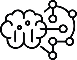 Outline illustration of an AI brain circuit combining human intelligence with digital neural technology and machine learning concept
