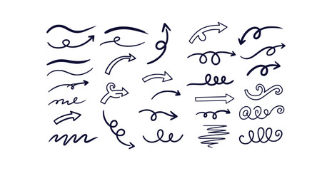 Hand drawn doodle lines underline strokes and curly arrows with a marker pen aesthetic