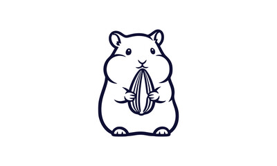 Cute hamster character holding a single sunflower seed simple outline illustration