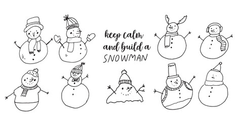 Playful vector illustrations of snowmen with funny winter quotes and sarcastic sayings. Perfect for holiday cards, T-shirts, mugs, posters, and seasonal designs.