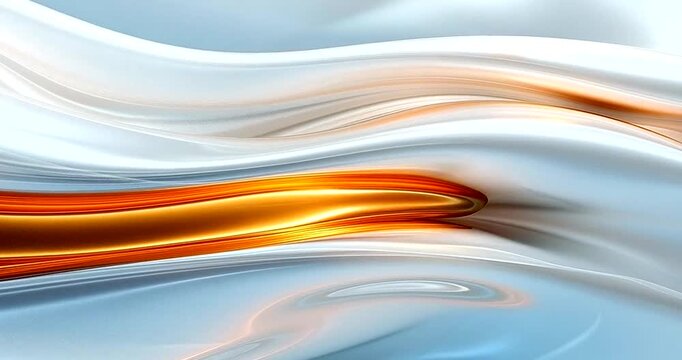 Abstract flowing waves of satin fabric in shades of white, silver, and gold, with a bright orange highlight creating a sense of luxury and motion 4k video - Powered by Adobe