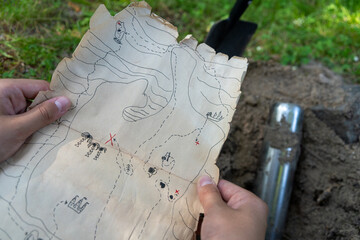 A treasure map for a children's outdoor quest.Pirate games with a child.