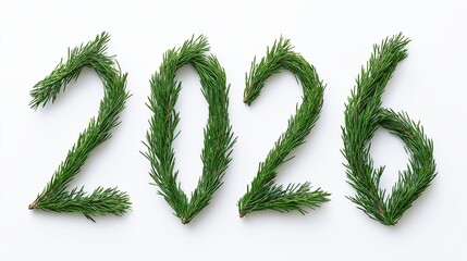 Creative New Year 2026 concept with numbers made of fresh fir tree needles on white background