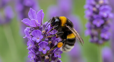 close up of a bee on a lavender flower