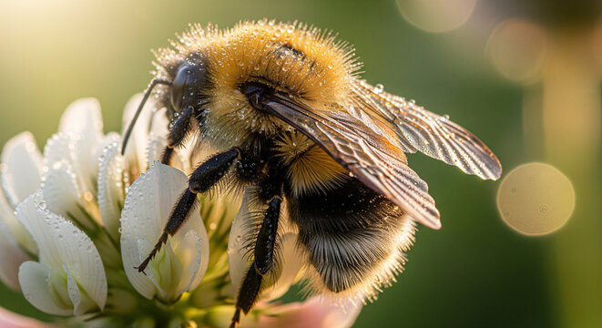 close up of a bee on a flower from close up