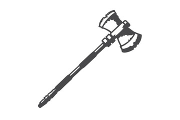 A dark gray maul hammer presents a formidable appearance with its dual, jagged heads