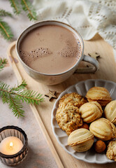 cup of hot chocolate and cookies