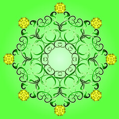 Round floral pattern decorated with yellow flowers on a green background
