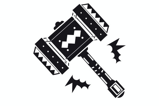 A blacksmith's sturdy war hammer strikes with potent force, releasing a vibrant black energy burst