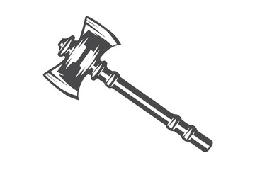 An isolated gray weapon shows a double bladed axe with a detailed handle