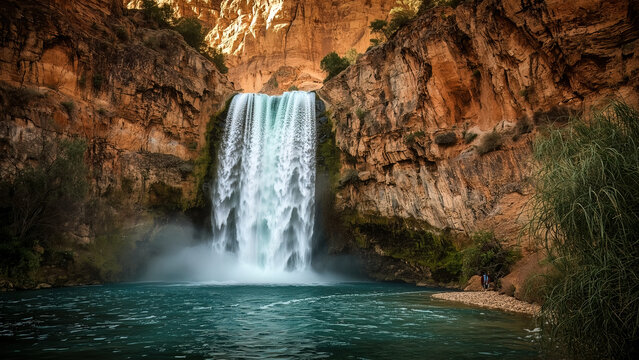 Havasu falls Grand Canyon waterfall on native American land with natural rock formations and flowing water