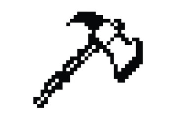 Black pixel axe shows its sharp head for an antique game inventory
