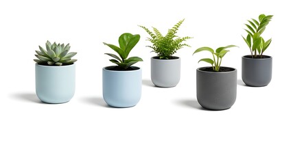 Obraz premium Assortment of small potted houseplants isolated on white background