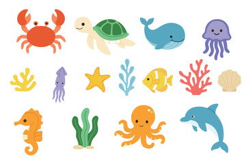 Naklejka premium ocean animals vector logo isolated on white background.perfect for wallpaper or design elements 