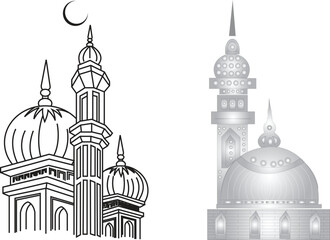 Line art of mosque vector art illustration