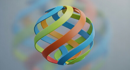 3D render of intertwined ribbons in different colors forming a globe — unity and collaboration
