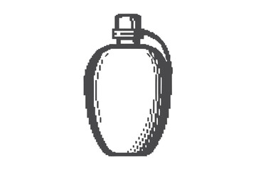 Monochrome retro canteen bottle rendered using pixel art provides nostalgia and simplistic design