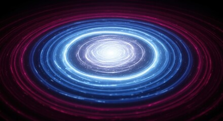 Abstract glowing rings of energy. Futuristic technology portal with light trails. Digital cyberspace vortex concept. Concentric ripples of light in deep space. Data flow visualization