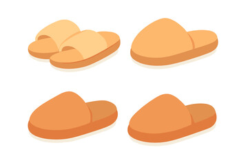Four orange and beige house slippers displayed in isometric perspective