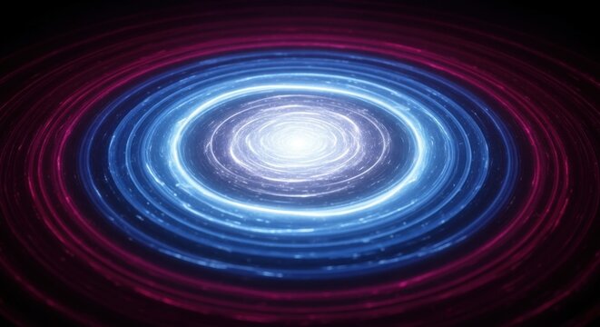 Abstract glowing rings of energy. Futuristic technology portal with light trails. Digital cyberspace vortex concept. Concentric ripples of light in deep space. Data flow visualization