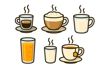 Obraz premium Hot and cold drink icons featuring steam effect on white background