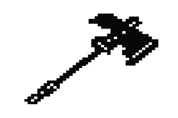 Fototapeta premium Pixelated battle axe with dark color conveys a sense of retro, strategic action