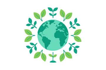 Planet Earth encircled by vibrant green leaves and growing sprouts