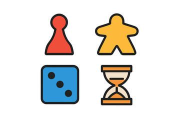 Fototapeta na wymiar Set of board game icons featuring pawn meeple die and hourglass