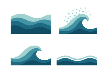 Obraz premium Stylized ocean wave icons in layered blue tones for nautical themes