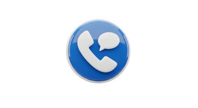 Blue phone icon with speech bubble isolated on transparent background, a symbol of communication