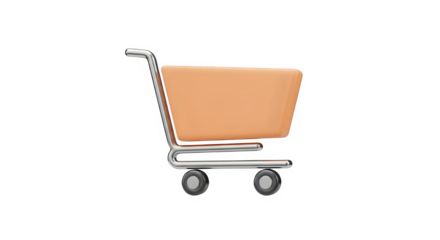 Illustration of a brown shopping cart isolated on transparent background, representing online shopping