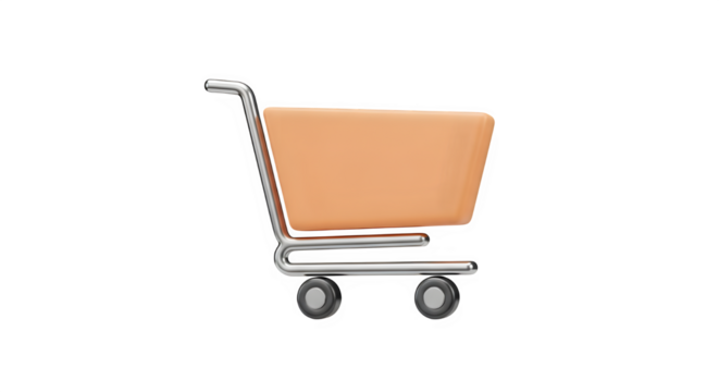 Illustration of a brown shopping cart isolated on transparent background, representing online shopping - Powered by Adobe