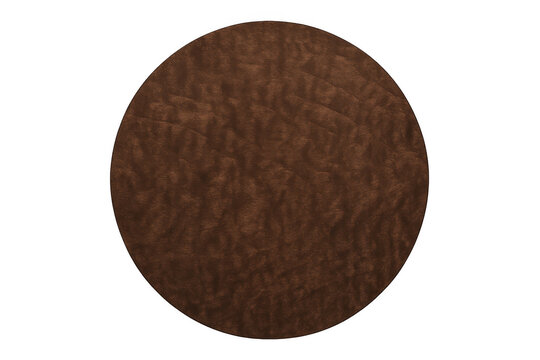 Round brown rug with soft textile texture, isolated on transparent background, top view showing material