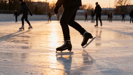Blades carve frosty haikus on an ice rink under twinkling lights