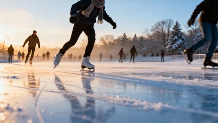 Blades carve frosty haikus on an ice rink under twinkling lights
