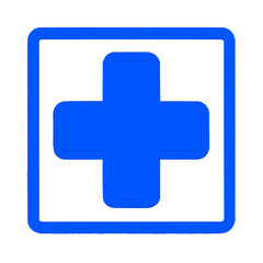 Thick Line Art Vector First Aid Post Sign Icon. Outline Only Blue and White Emergency Symbol.