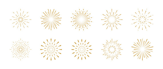 Fireworks icon set vector, Abstract festive gold firework decoration art design element best for Christmas, new year, holiday, greeting card, banner, celebration party events. Illustration PNG.