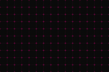 Black and magenta grid background with glowing cross intersections. Seamless vector illustration. Modern futuristic abstract design