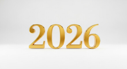 Golden 2026 year number on a clean white background