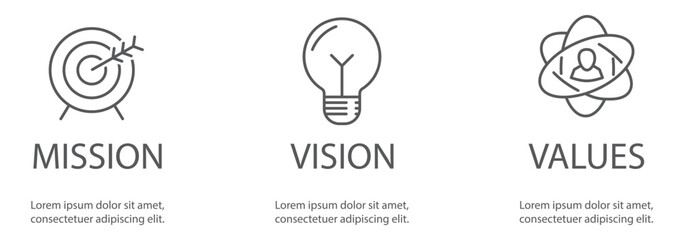 Concept illustrating business mission vision and values with targets, bulb and star