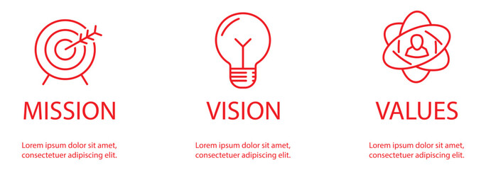 Concept illustrating business mission vision and values with targets, bulb and star