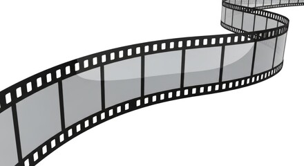 Fototapeta premium Curving film strip with perforations on white background